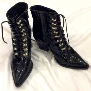 Jeffrey Campbell Enzyme Black Patent Leather Lace Up Boots Size 7